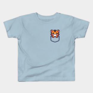 Baby Tiger in Pocket Cute Kawaii Peeking Animal Kids T-Shirt